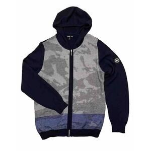 Eisbar Hooded Full Zip Sweater Mens Size M EU 50 Blue & Gray Wool Knit